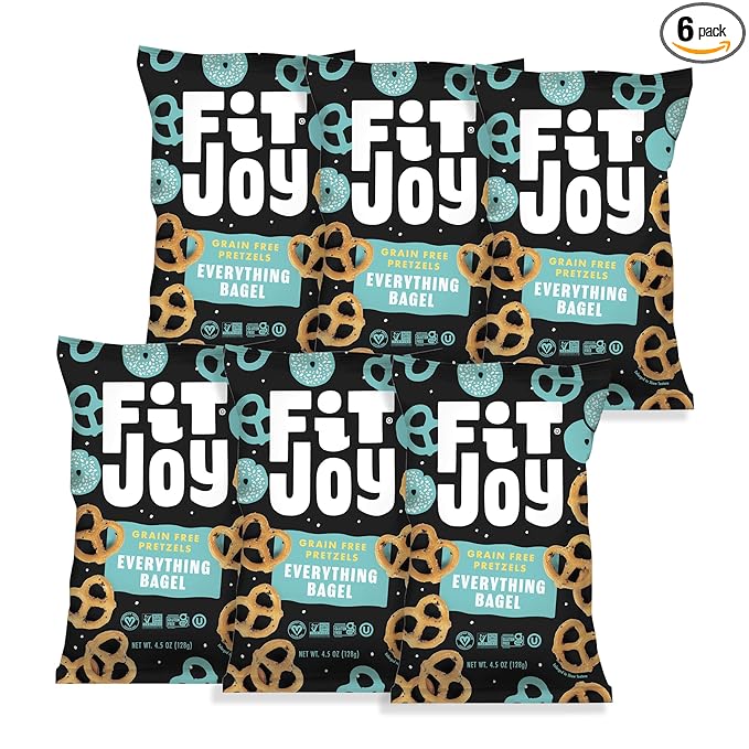 FitJoy Everything Bagel Pretzels (Pack of 6, 4.5 Oz), Dairy, Nut & Gluten Free Snacks, Grain Free