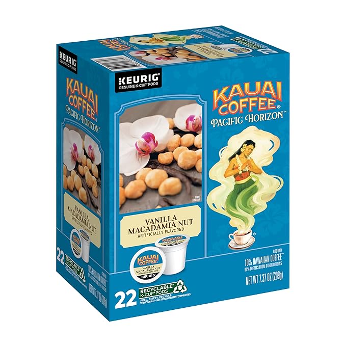 Kauai Coffee K-Cup Pods for Keurig Brewers – Arabica Coffee, 10% Hawaiian – Medium Roast, Vanilla