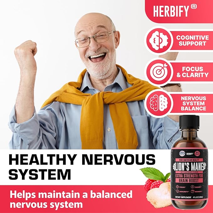 HERBIFY Lions Mane Supplement - Daily Mushroom Supplement for Memory, Focus & Clarity - Brain