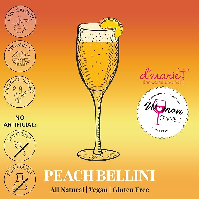 Frozen Cocktail Drink Mix - Each Bag Makes 10 Peach Bellini Slushies - Drink Powder Pouches for