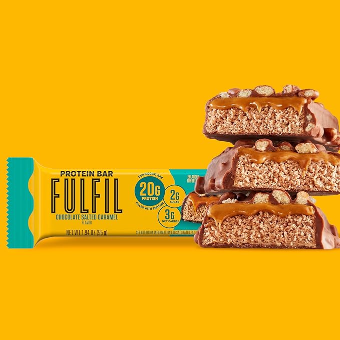 FULFIL Protein Bars, Chocolate Salted Caramel Flavored, Gluten Free with 20g Protein, Pantry