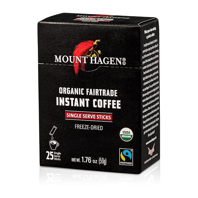 Mount Hagen 25 Count Single Serve Instant Coffee Packets - 2 Pack | Organic Medium Roast Arabica