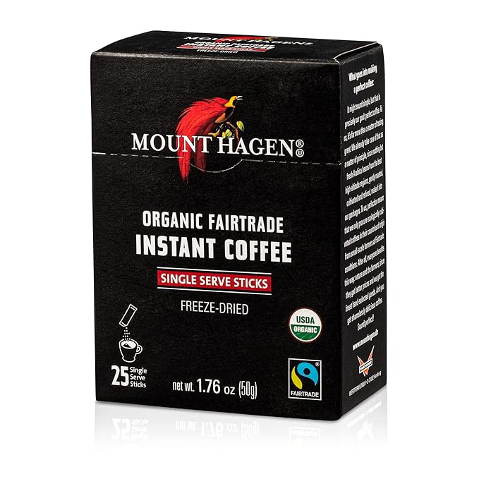 Mount Hagen 25 Count Single Serve Instant Coffee Packets - 4 Pack | Organic Medium Roast Arabica