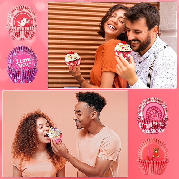 SANNIX 450pcs Valentine's Day Cupcake Liners, Red Pink Love Baking Cups Cupcake Wrappers Paper