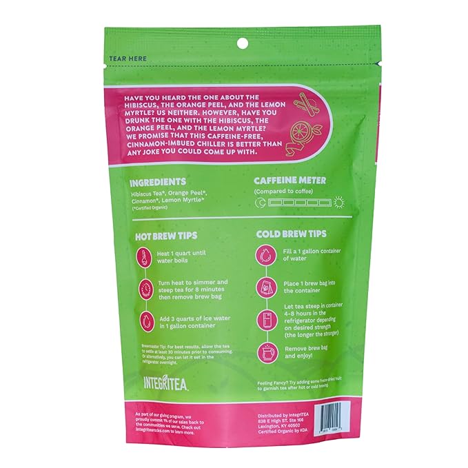 IntegriTEA Organic Hibiscus Tea Bags for Hibiscus Iced Tea - 6-Bag Unsweetened Iced Tea Pack for 6