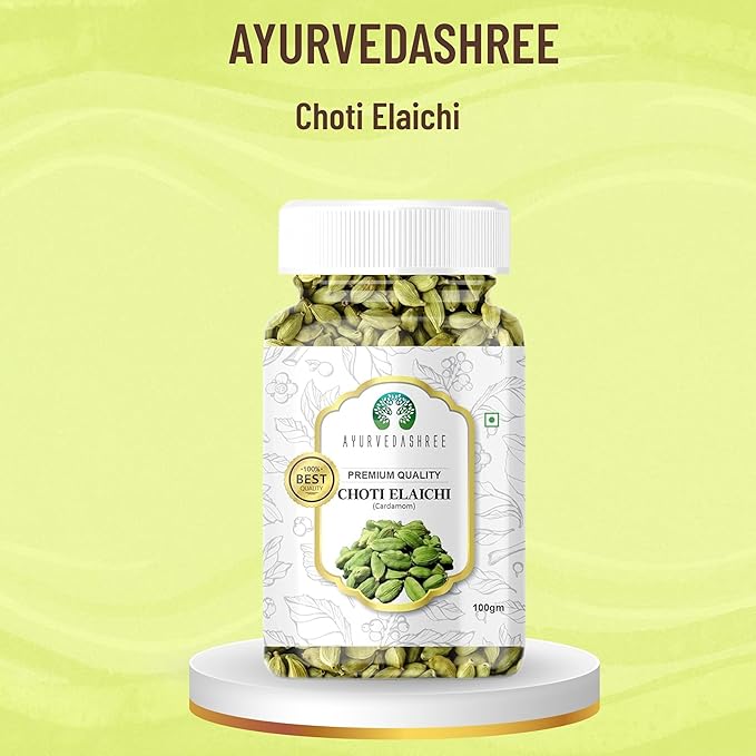 AYURVEDASHREE Green Cardamom Whole Pods, Hari Elaichi (Elettaria cardamomum) - 100g| Jumbo Size |