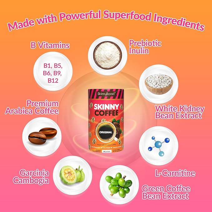 Skinny Boost Instant Skinny Coffee Sticks (Vanilla) - Made with Arabica Coffee Beans, Garcinia