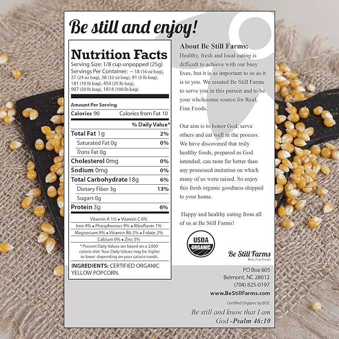 Be Still Farms Yellow Organic Popcorn Kernels (4.8lb) - Uncooked Corn Bulk Great for Movie Night