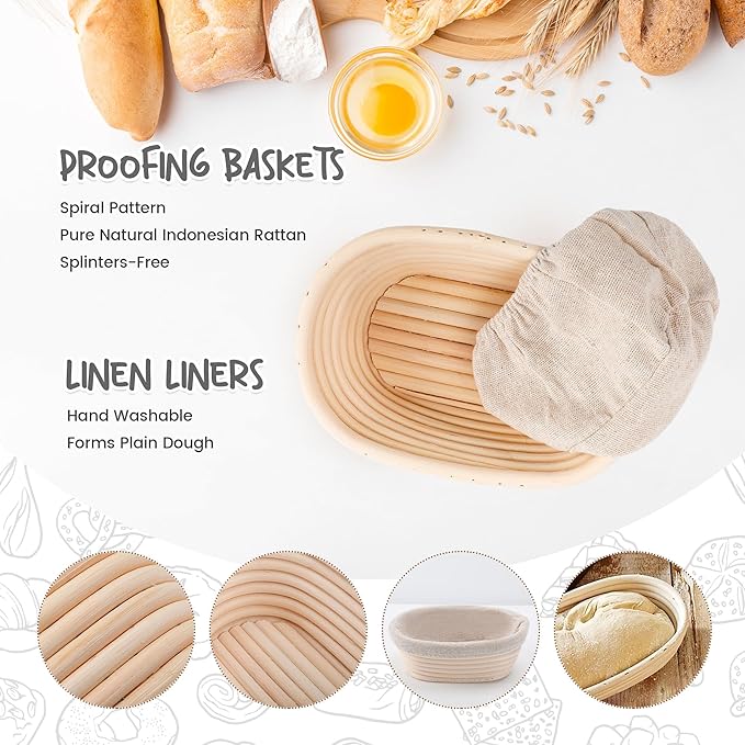Mini Oval Proofing Set (6.5inch, set of 5), Sourdough Proofing Baskets Bread Dough Rising Bowls