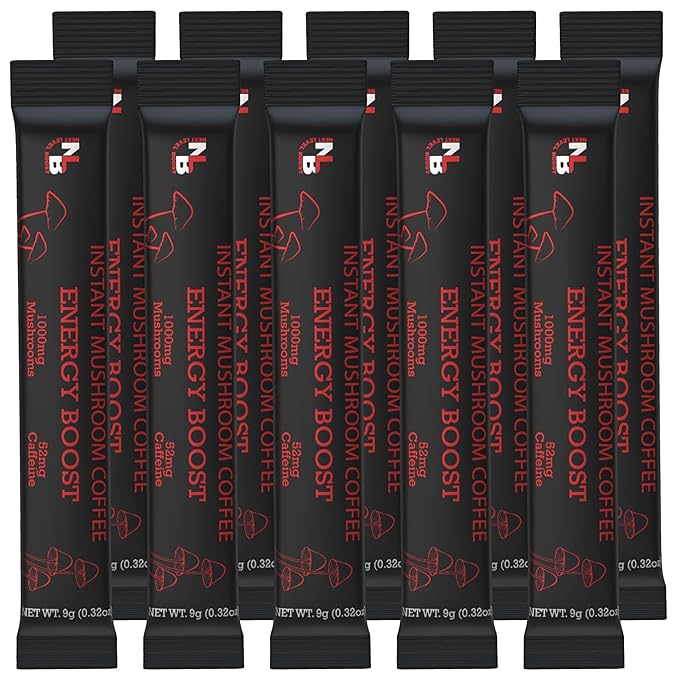 Energy Boost Organic mushroom Instant Coffee - 10 x 9g Packets - Healthy Coffee alternative and