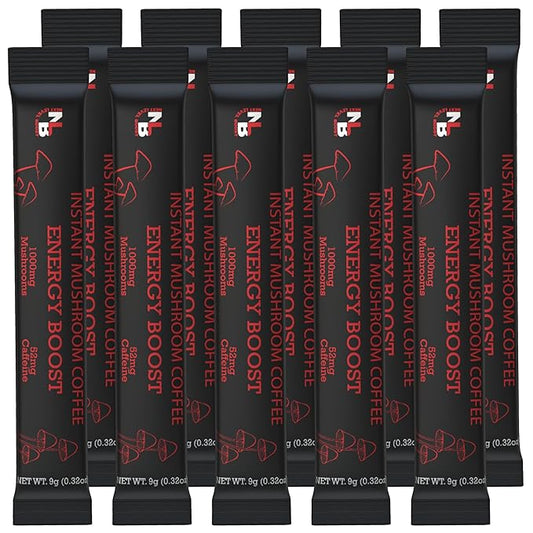 Energy Boost Organic mushroom Instant Coffee - 10 x 9g Packets - Healthy Coffee alternative and
