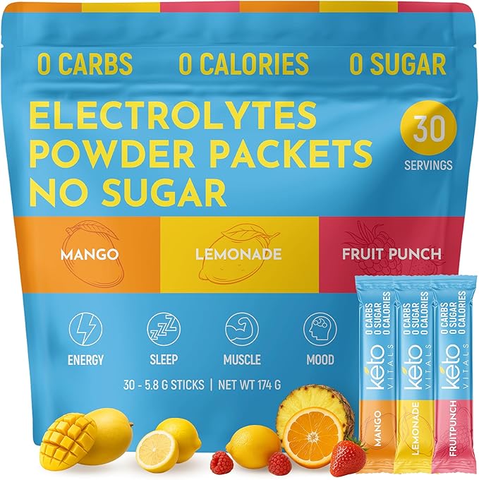 Keto Vitals Original Electrolytes Powder Packets | Keto Friendly Electrolyte Hydration Packs |