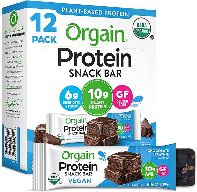 Orgain Organic Vegan Protein Bars, Chocolate Brownie - 10g Plant Based Protein, Low Calorie Healthy