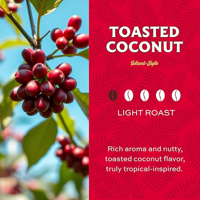 Lion Coffee Toasted Coconut Flavored Medium Roast Coffee Pods - Single-Serve Pods - Hawaiian