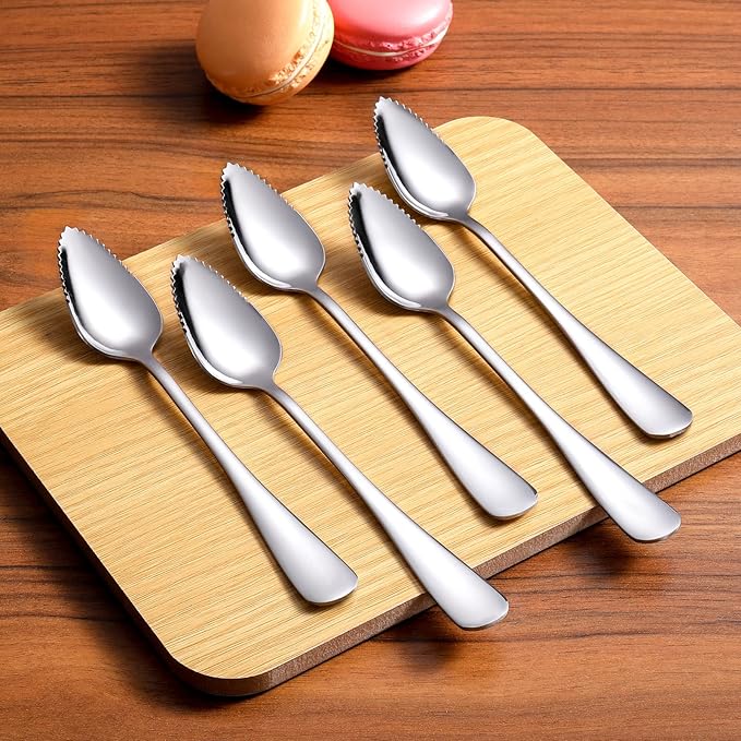 5 PCS Grapefruit Spoons, Stainless Steel Grapefruit Spoon Utensil Set, Serrated Edge & Thick Gauge