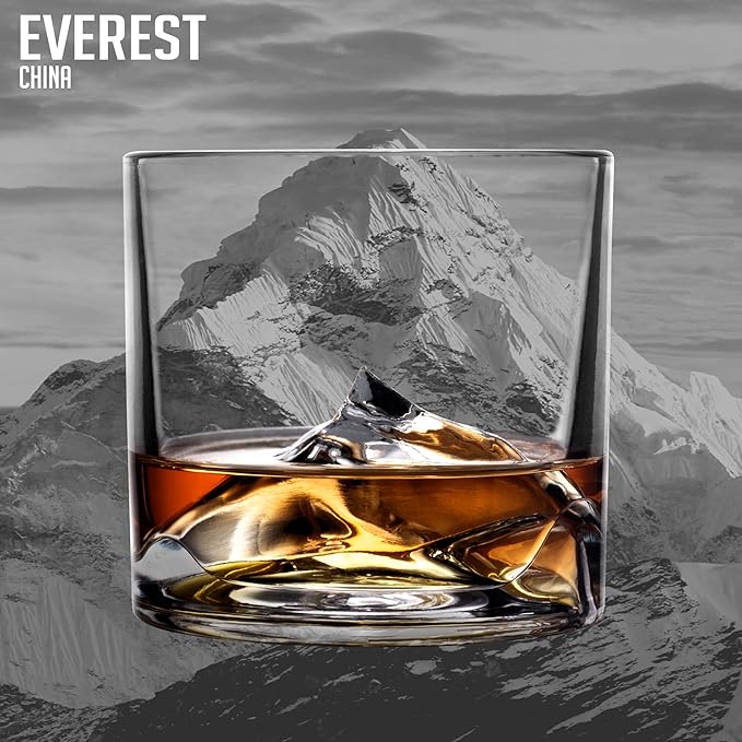 Mount Everest Heavy Crystal Whiskey Glasses Gift Set of 4, Thick Freezable Bourbon Glass 1lb Each