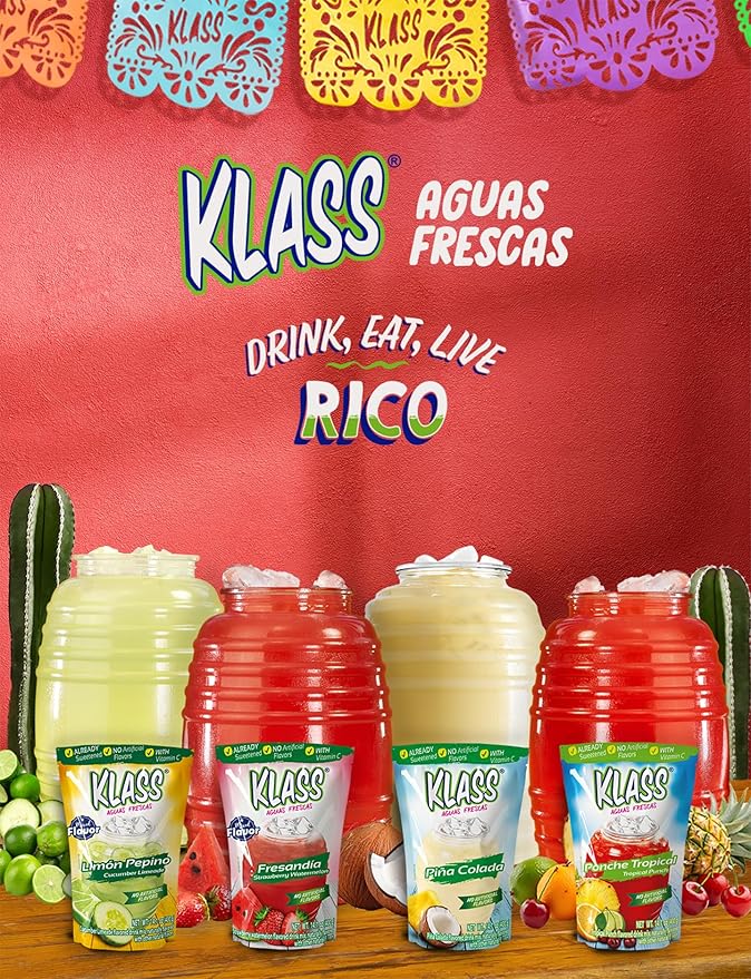 Klass Aguas Frescas | Drink Mix | Variety Pack Of Mixed Flavors | Pina Colada, Cucumber Limeade