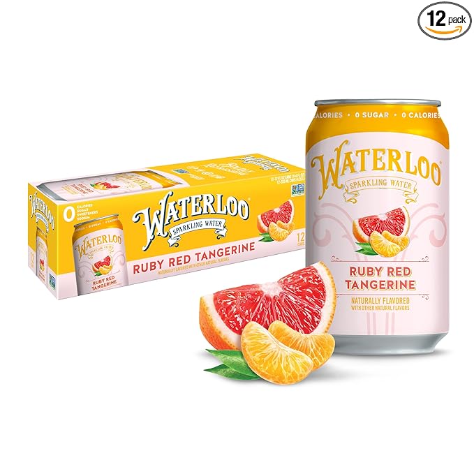 Waterloo Sparkling Water, Ruby Red Tangerine Naturally Flavored, 12 Fl Oz Cans (Pack of 12) – Zero
