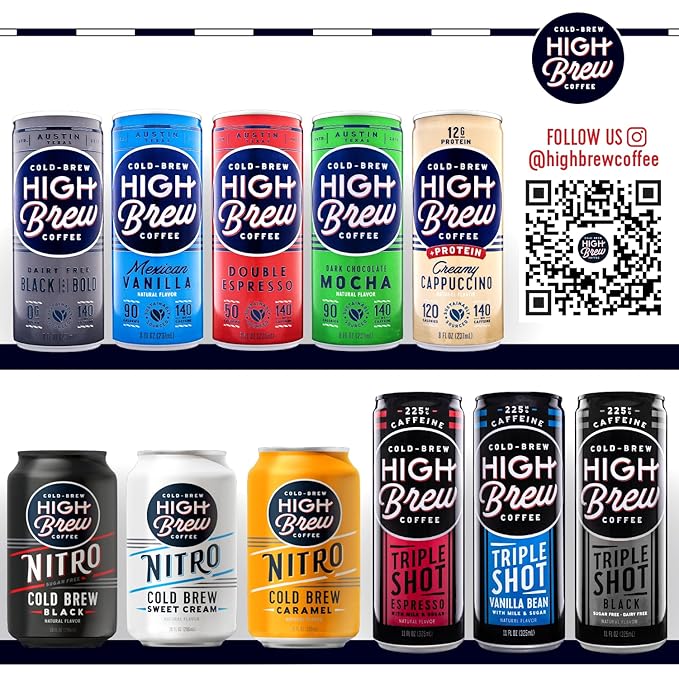 High Brew Coffee | Lightly Sweetened Cold Brew Iced Coffee with Pure Cane Sugar – 225 mg Natural
