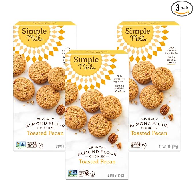 Simple Mills Almond Flour Crunchy Cookies, Toasted Pecan - Gluten Free, Vegan, Healthy Snacks, Made