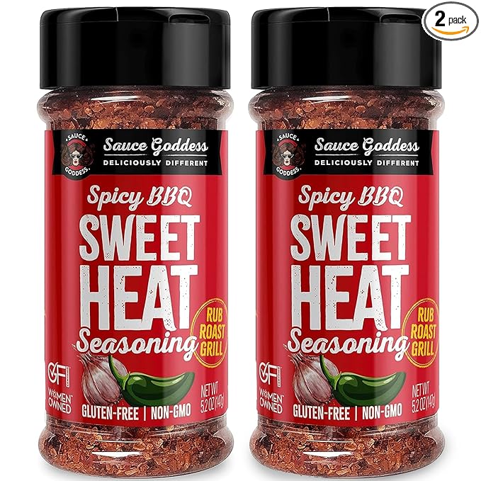Sauce Goddess BBQ Sweet Heat Spice Shaker (2-Pack) - BBQ Rub with Brown Sugar and Has a Nice Garlic