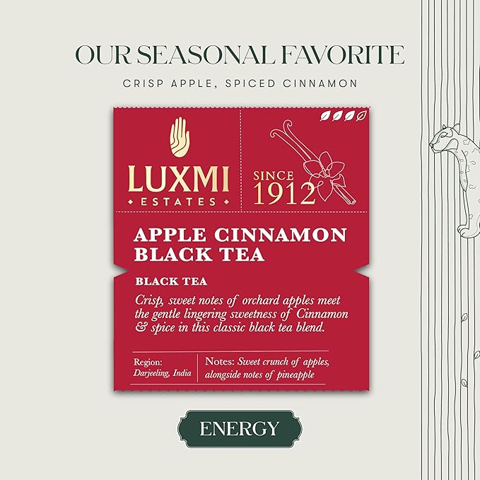 Luxmi estates Apple Cinnamon Black Tea 50 Tea Bags (100g) Pack | USDA Certified Premium Black Tea |