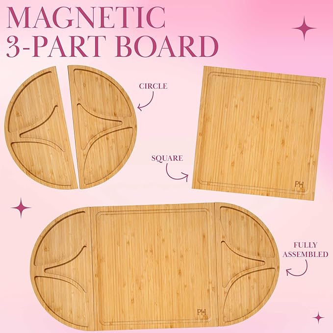 Paris Hilton Charcuterie Board and Serving Set, Customizable and Magnetic Bamboo Board with Cheese