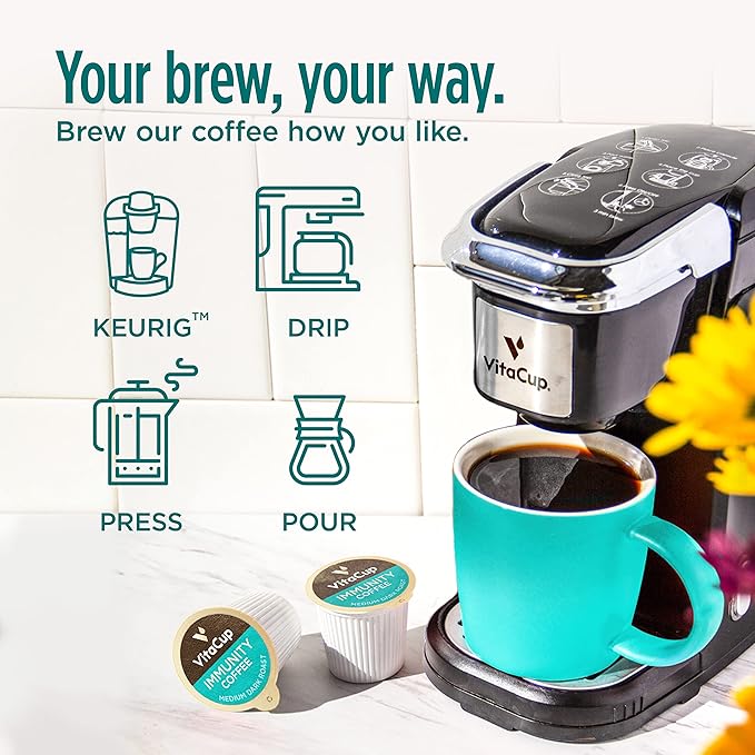VitaCup Immunity Coffee Pods, Wellness Boost with Antioxidants, Echinacea, Probiotics, Vitamin C &