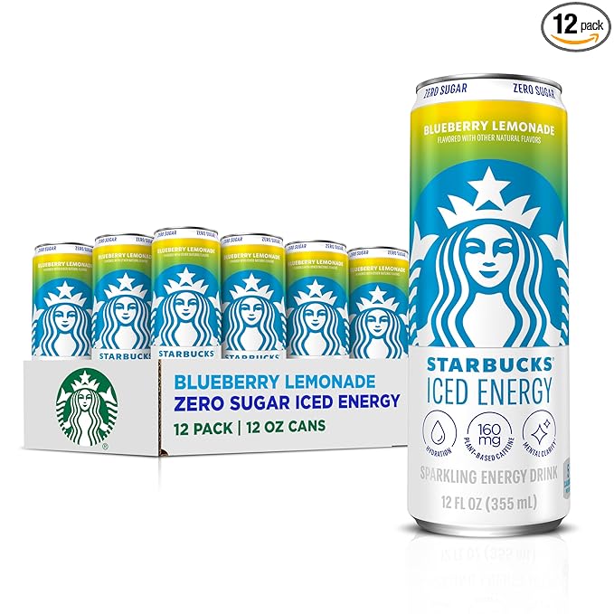 Starbucks Iced Energy Drink, Blueberry Lemonade, Zero Sugar Energy Drink, Plant Based Caffeine