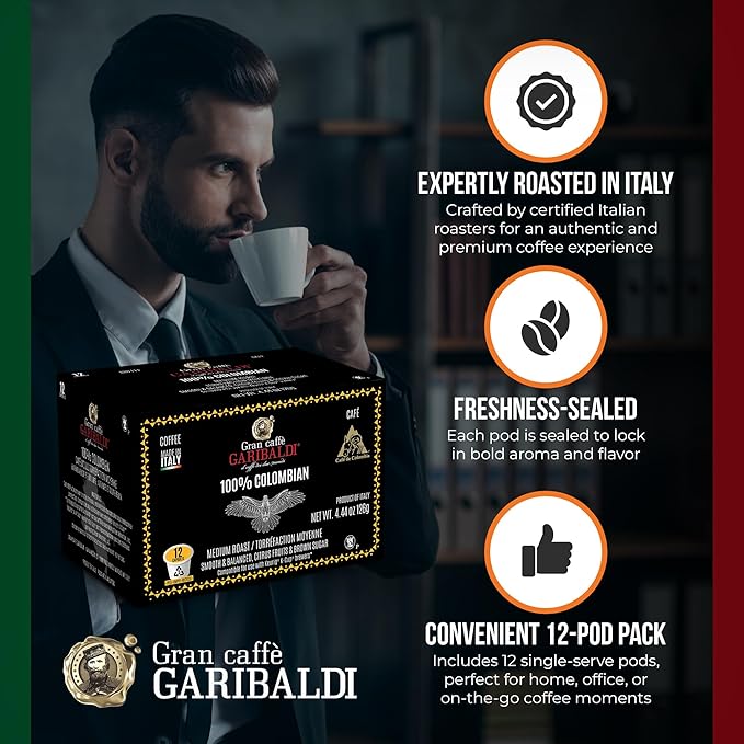Caffè Garibaldi Italian Roast Coffee, Single-Serve Capsules for Keurig K-Cup Brewers, 100% Arabica