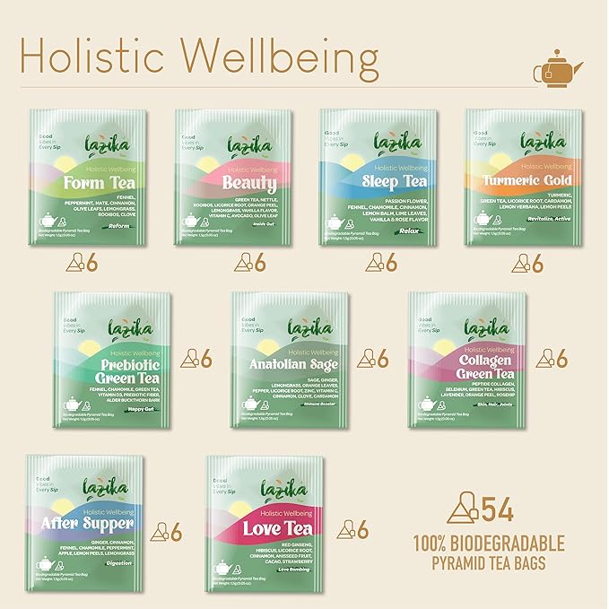 Lazika Herbal Tea Variety Pack with Lovely Presentation Box, 54 Counts, Holistic Wellbeing Tea