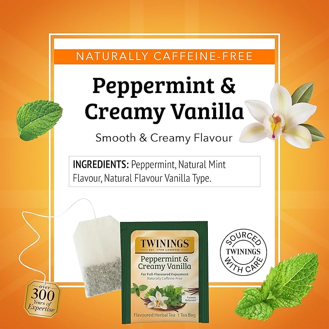 Twinings Peppermint & Creamy Vanilla Herbal Tea Individually Wrapped Bags, 20 Count (Pack of 6)