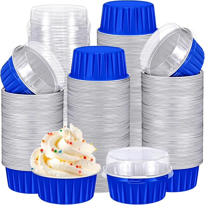 Gejoy 400 Pcs Aluminum Foil Baking Cups with Lids 5 oz Disposable Ramekins Mini Cake Pans Creme