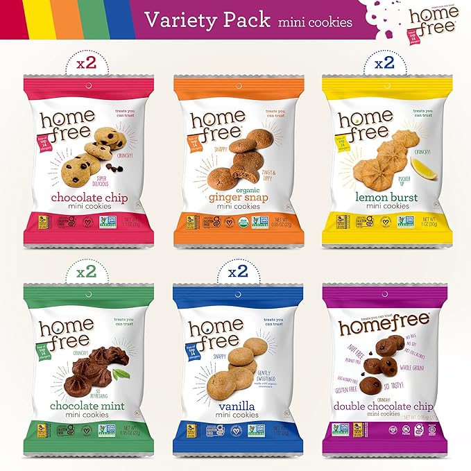 Homefree Mini Cookies Variety Pack, Gluten Free, Nut Free, Vegan, Cookie Snack Packs, School Safe