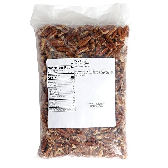 Raw Pecans Unsalted, 1 Pound Bag of Pecan Pieces, Chopped Pecans for Baking, Cooking & Snacks.