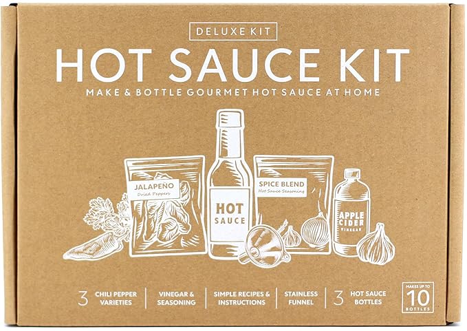 Unique Gift for Men, Deluxe Hot Sauce Making Kit, 3 Varieties of Chili Peppers, Gourmet Spice