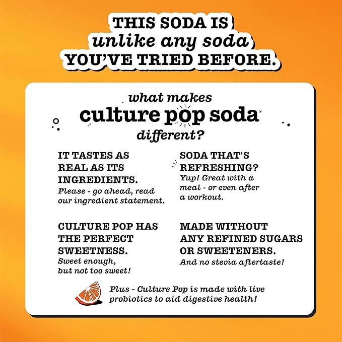 Culture Pop Soda, Orange Mango & Lime, Probiotic Low Sugar Soda, Sparkling Juice Alternative