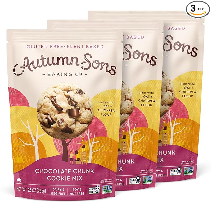 Autumn Sons Baking Co. Gluten Free Chocolate Chunk Cookie Mix. Vegan Plant Based Baking Mix. Free