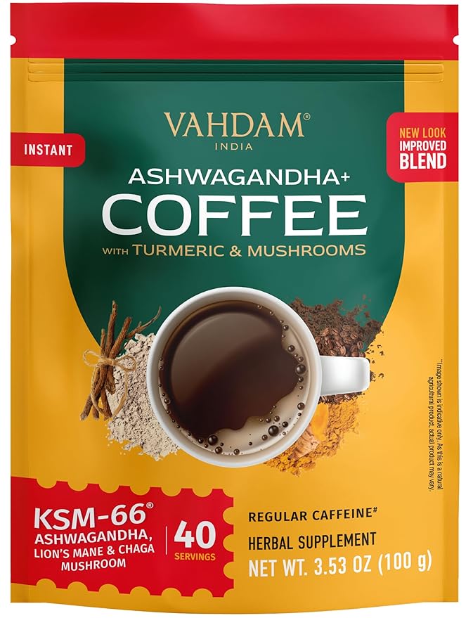 VAHDAM Ashwagandha Coffee with Turmeric, Lion?™s Mane & Chaga Mushroom | Clinically Proven KSM 66
