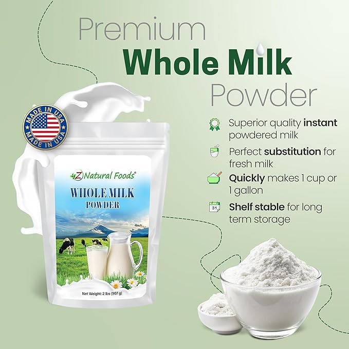 Z Natural Foods Premium Whole Milk Powder - Powdered Milk for Baking, Cooking, Drinks - Dry Milk