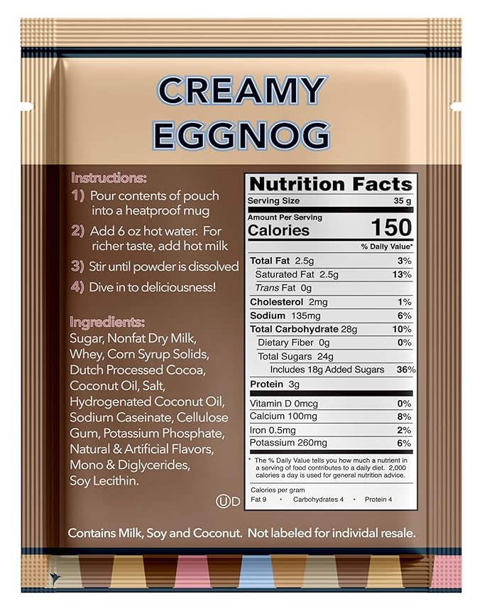 Double Donut Creamy Eggnog Hot Chocolate Mix Packets, Flavored Eggnog Hot Cocoa Mix, 18 Count