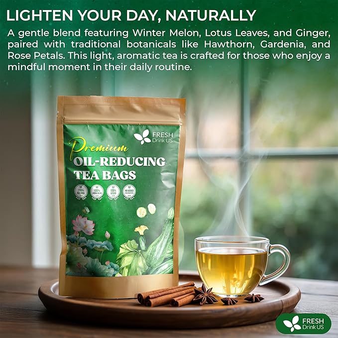FreshDrinkUS, Oil-Reducing Herbal Tea ??40 Tea Bags | Blend of Winter Melon, Lotus Leaf, Ginger