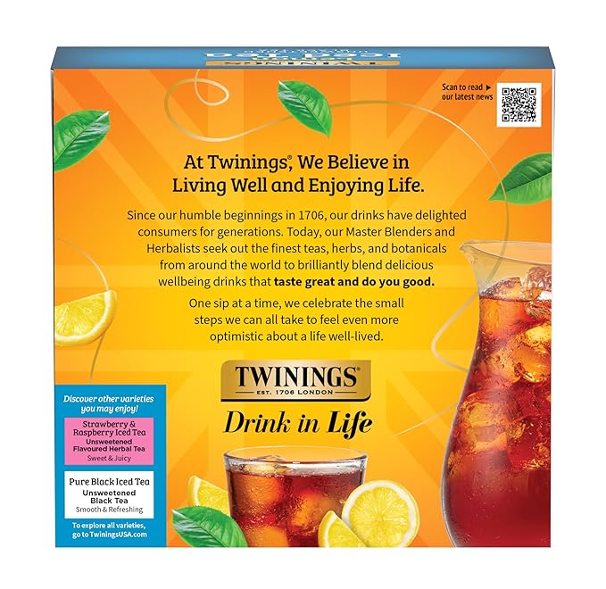 Twinings Lemon Black Iced Tea, 72 Oversized Tea Bags, Makes 18 Pitchers or 144 Servings