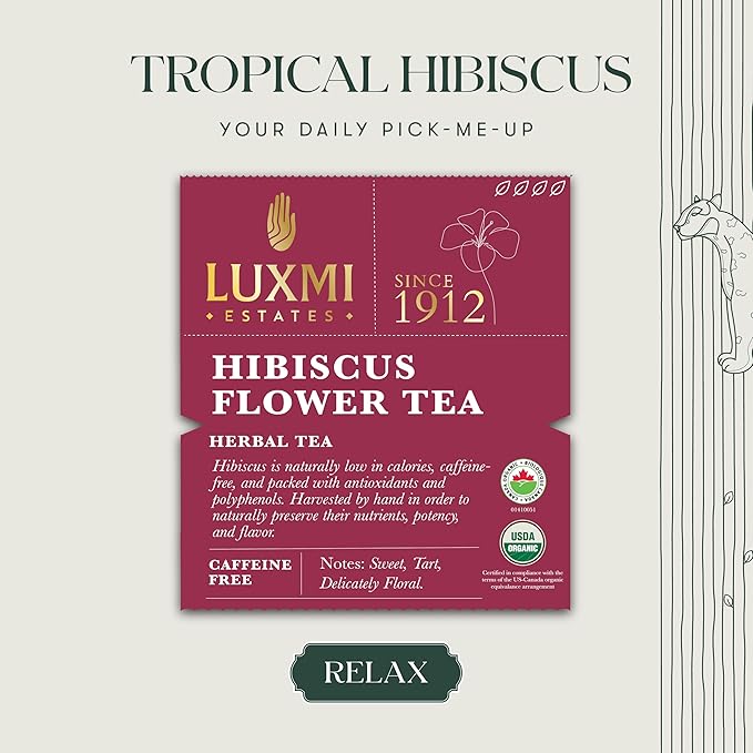 Luxmi Estates - Pure Hibiscus Herbal - Organic Hibiscus Tea - Loose Leaf - 250g (125 cups) | With