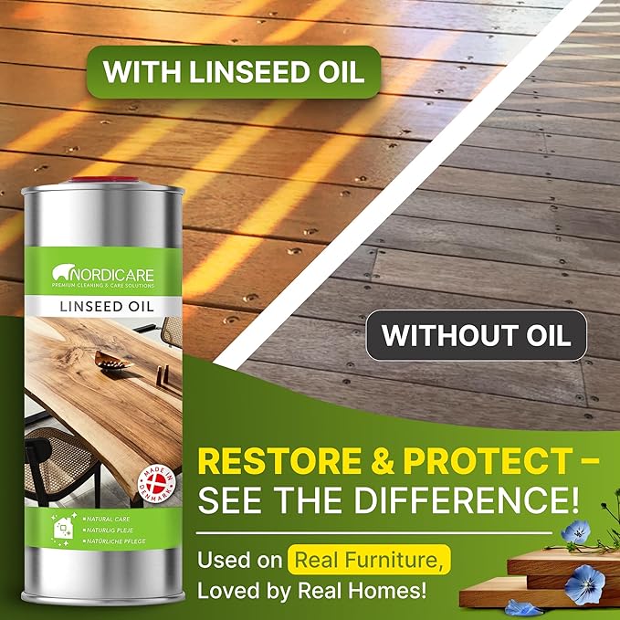 Nordicare [1L] Linseed Oil for Wood Protection I Linseed Oil Varnish Wood Oil for Indoor I Boiled