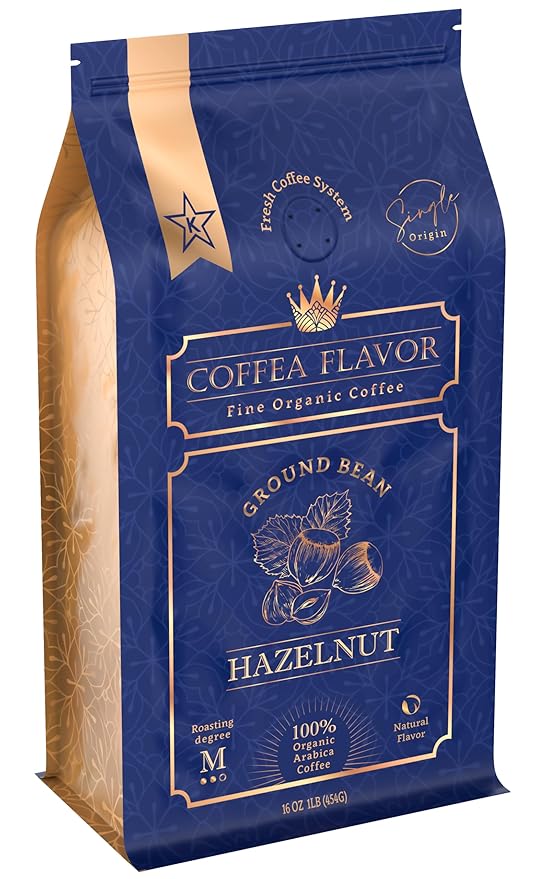 Coffea Flavor Fine Organic Coffee - Hazelnut Ground Coffee Medium Roast | 100% Arabica Coffee|