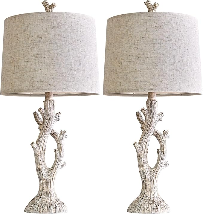 OYEARS Farmhouse Table Lamps Set of 2 for Living Room Bedroom Bedside Tree Lamp Nightstand End