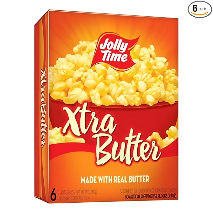 Jolly Time Xtra Butter, Ultimate Movie Theater Butter Microwave Popcorn, 3oz Sharing Bag, 6 Bags