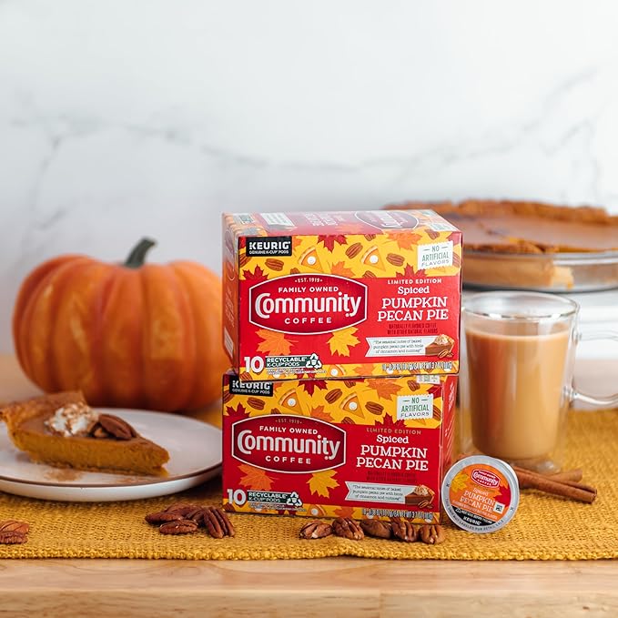 Community Coffee Spiced Pumpkin Pecan Pie Flavored Coffee Pods, 60 count, Medium Roast Compatible