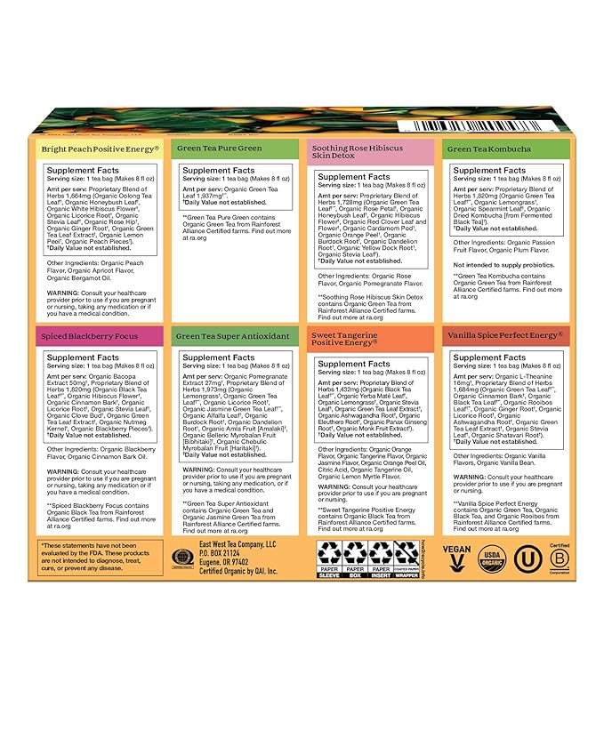 Yogi Organic Tea Energy Sampler Box (32 Tea Bags) - 8 Energizing Black & Green Teas - Contains